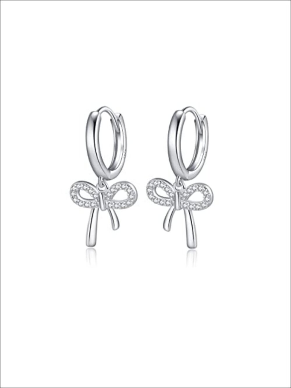 925 Sterling Silver Bow Drop Hoop Earrings Huggie Ribbon